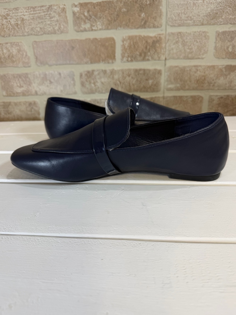 Halston Vincent-S Navy Vegan Leather Loafers Women’s Sz 8.5 Modern Minimalist - Picture 5 of 10